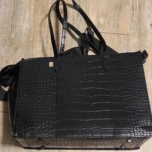 Beis Black Crocodile-Embossed Bag
